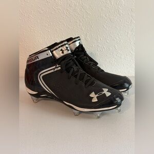 Under Armour Saber Mid D Football Cleats Black Silver Men's Size 10.5